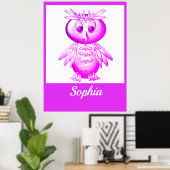 Grappige Roze Uil Persoonlijke Kinderen Boodschapp Poster (Thuiskantoor)
