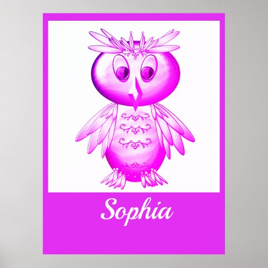 Grappige Roze Uil Persoonlijke Kinderen Boodschapp Poster (Voorkant)