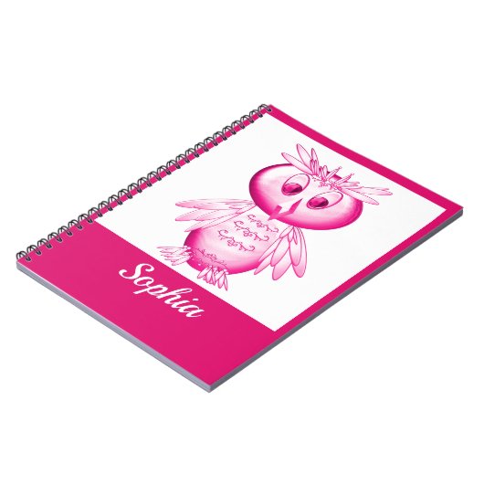 Grappige Roze Uil Persoonlijke Kinderen Notitieboek (Linkerzijde)