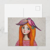 Grappige roze vogel in haar haar briefkaart (Voorkant / Achterkant)