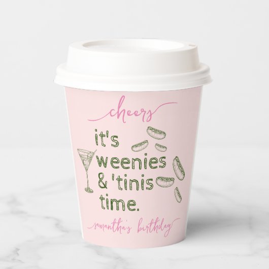 Grappige Roze Wijnstokjes & Tinis Martini Verjaard Papieren Bekers (Voorkant)