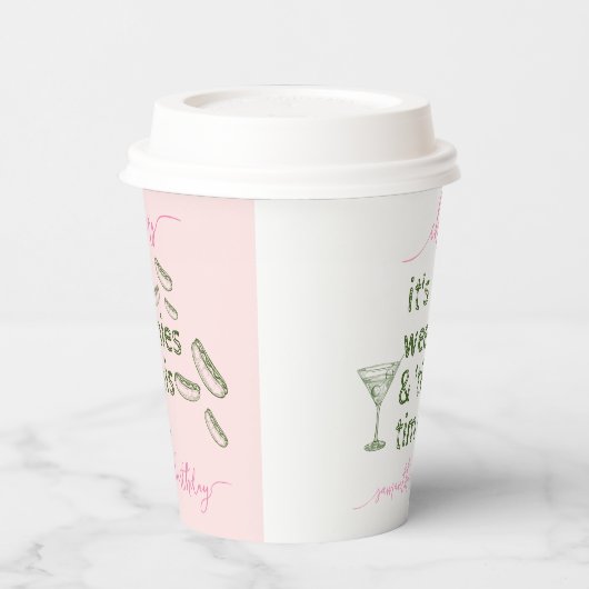 Grappige Roze Worstjes & Tinis Martini Verjaardags Papieren Bekers (Links)