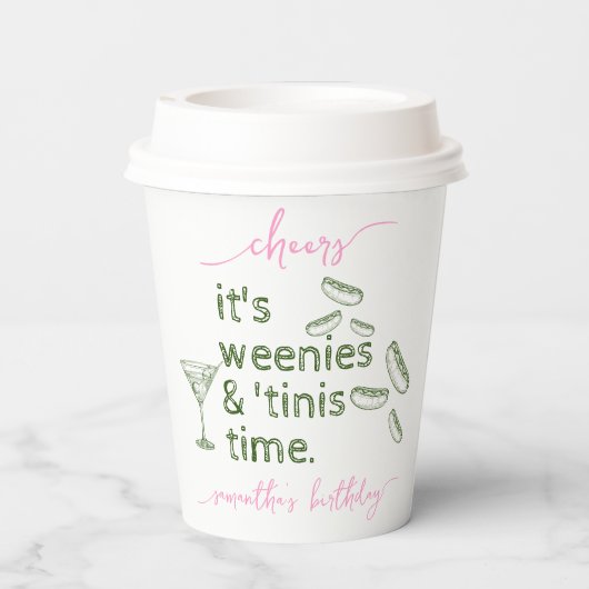 Grappige Roze Worstjes & Tinis Martini Verjaardags Papieren Bekers (Achterkant)