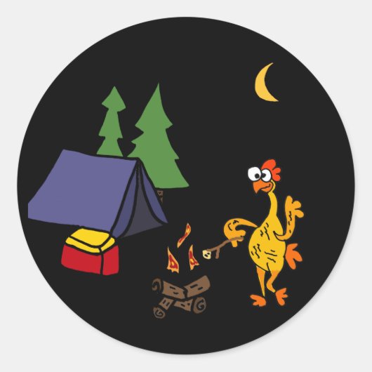 Grappige Rubber Chicken Camping Cartoon Ronde Sticker (Voorkant)