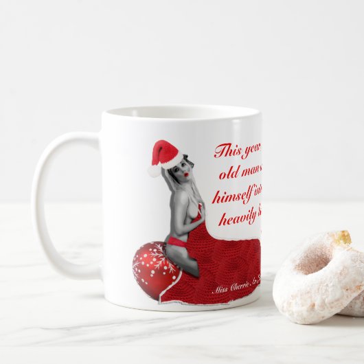 Grappige Rude Risqué Humorous Pinup kerst Mok (Met donut)