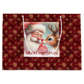Grappige Rudolf en Kerstman Kinderen Kerstfeest Ca Groot Cadeauzakje (Voorkant)