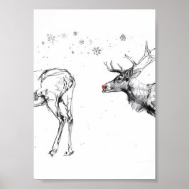 Grappige Rudolf Reindeer Kerstliefde Poster
