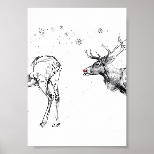Grappige Rudolf Reindeer Kerstliefde Poster (Voorkant)