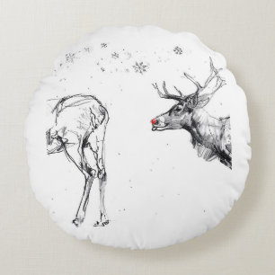 Grappige Rudolf Reindeer Kerstliefde Rond Kussen