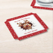 Grappige Rudolph doorbreken Tekst Kerstmis Kartonnen Onderzetters (Gekanteld)