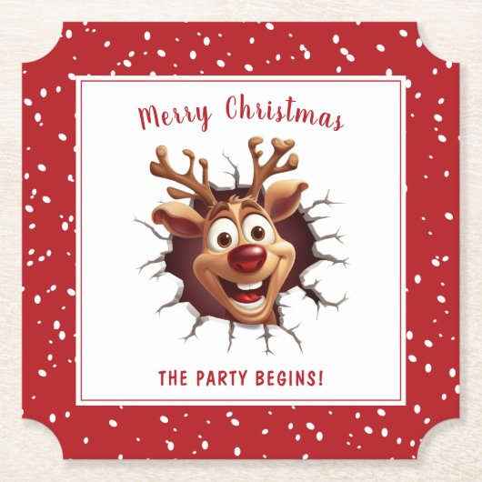 Grappige Rudolph doorbreken Tekst Kerstmis Kartonnen Onderzetters (Voorkant)