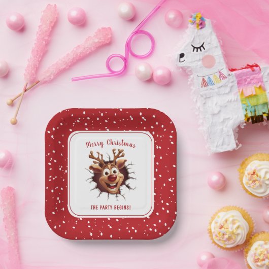 Grappige Rudolph Het Rendier Kerstfeest Plein Papieren Bordje (Feest)