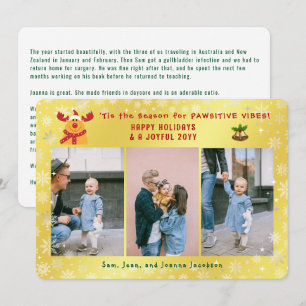 Grappige Rudolph Minimalist Elegant 3 foto's Golde Feestdagenkaart