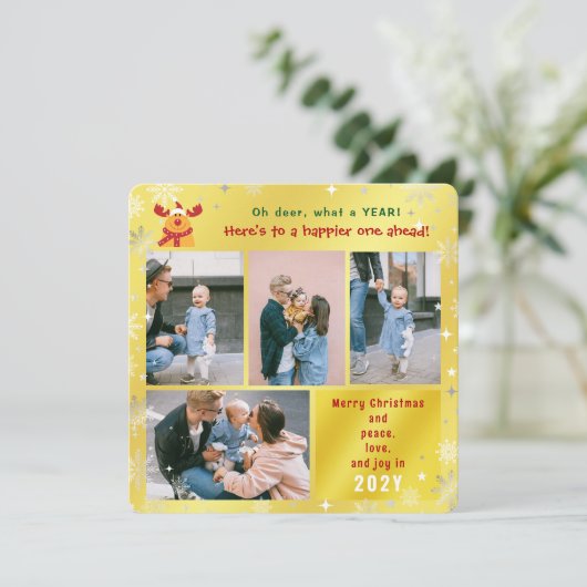 Grappige Rudolph Oh Herten Vrede Liefde Vreugde Go Feestdagenkaart (Staand voorkant)