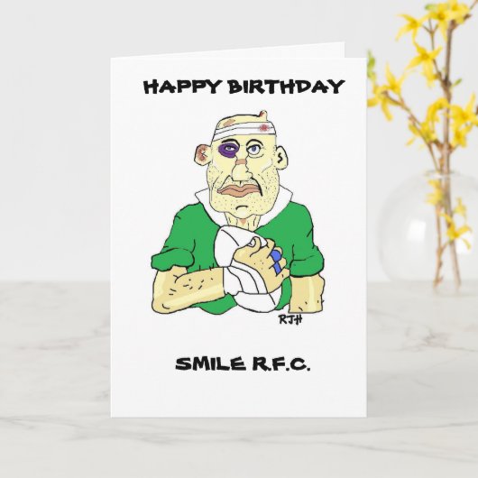 GRAPPIGE RUGBY VERJAARDAG KAART (Gele Bloem)