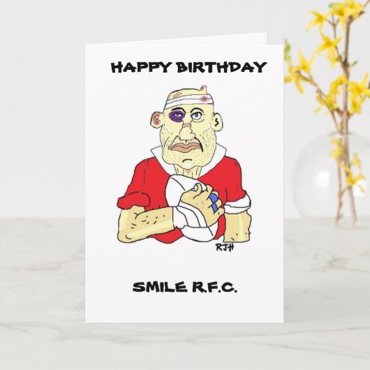 GRAPPIGE RUGBY VERJAARDAG KAART (Gele Bloem)