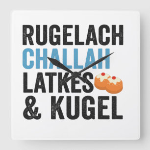Grappige Rugelach Challah Latke & Kugel Hanukkah E Vierkante Klok