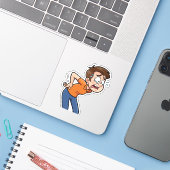 Grappige rugpijn Cartoon ontwerp Sticker (Laptop met iPhone)