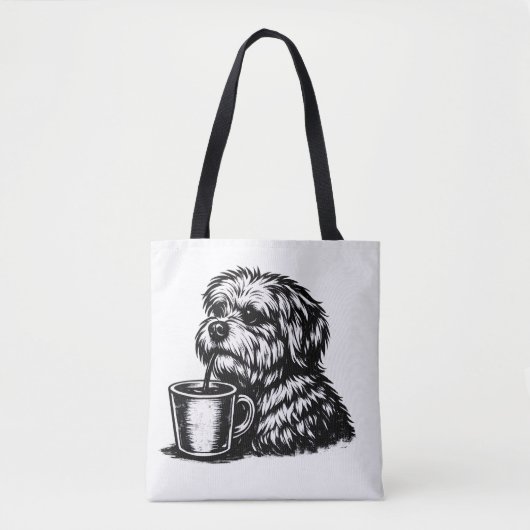 Grappige Ruige Hond Die Koffie Drinkt Schets Boods Tote Bag (Voorkant)
