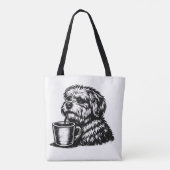 Grappige Ruige Hond Die Koffie Drinkt Schets Boods Tote Bag (Achterkant)