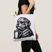Grappige Ruige Hond Die Koffie Drinkt Schets Boods Tote Bag (Dichtbij)