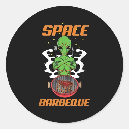 Grappige Ruimte Barbecue Alien Grill Chef BBQ Ronde Sticker (Voorkant)