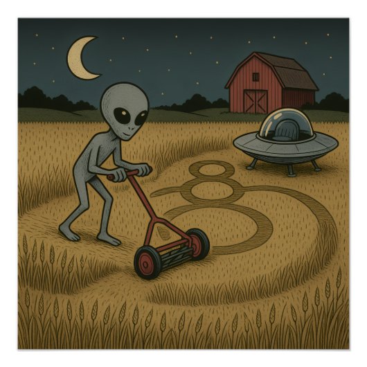 Grappige ruimte buitenaardse ufo graancirkel scien perfect poster (Voorkant)