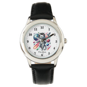 Grappige ruimte kat voeg naam jongens horloge