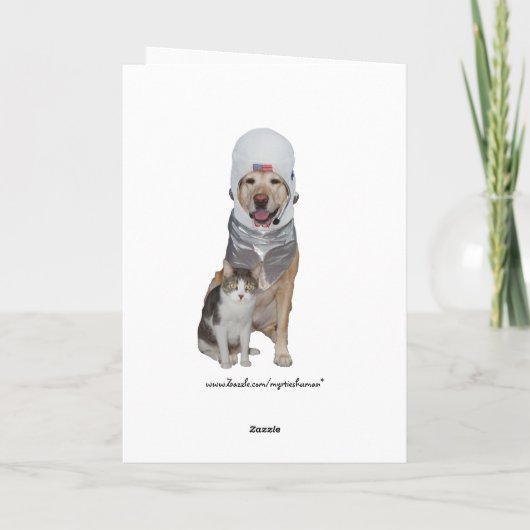 Grappige ruimte Thema, Hond & Kat Verjaardag Kaart (Achterkant)