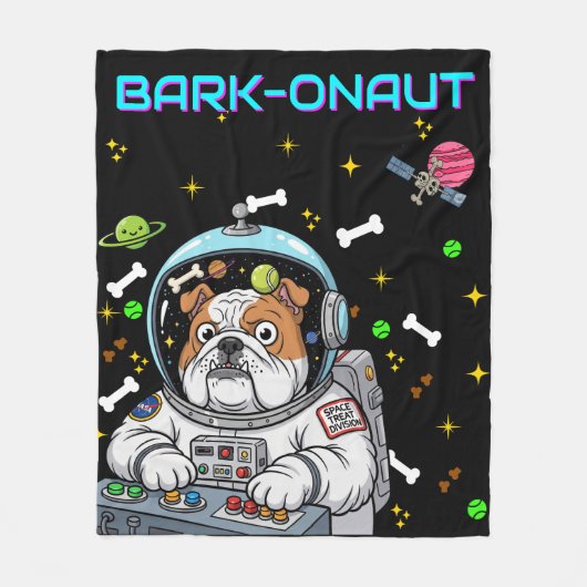 Grappige Ruimtehond "Barkonaut" Bulldog Lovers Gal Fleece Deken (Voorkant)