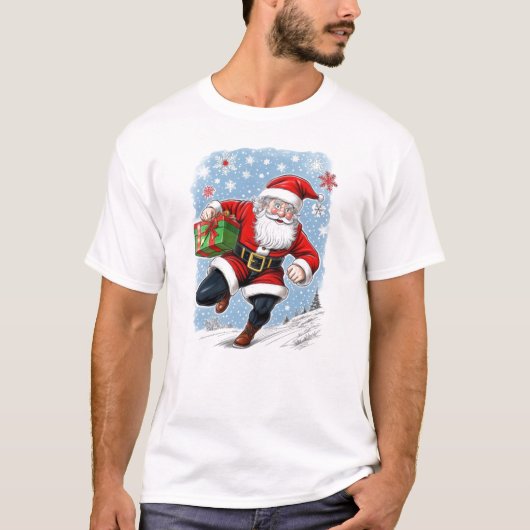 Grappige Running Santa Claus T-shirt (Voorkant)