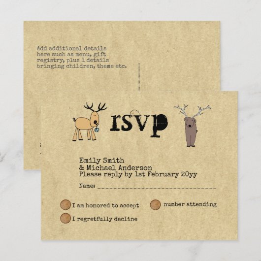 Grappige Rustieke Kerst Event RSVP Doodle Kunst Uitnodiging Briefkaart (Voorkant / Achterkant)