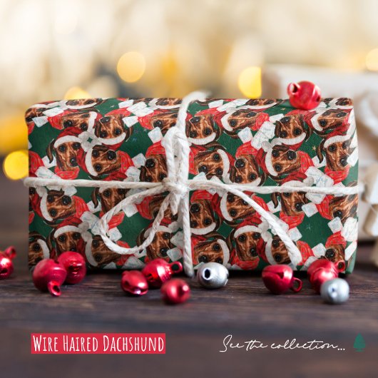 Grappige Ruwharige Dachshund Kerstpatroon Cadeaupapier