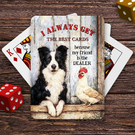 Grappige ruwharige hond en kip pokerkaarten
