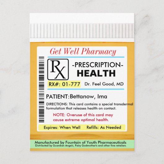 Grappige RX-recept voor gezondheid Briefkaart (Voorkant)