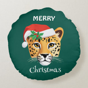 Grappige Safari dieren Cheetah luipaard Santa Xmas Rond Kussen