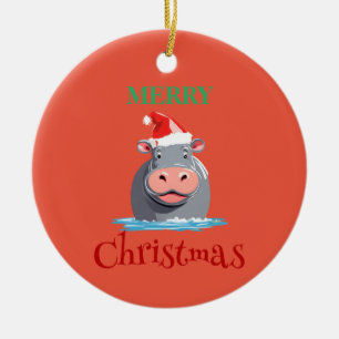 Grappige Safari dieren HIPPO Kerstmis kostuum Keramisch Ornament