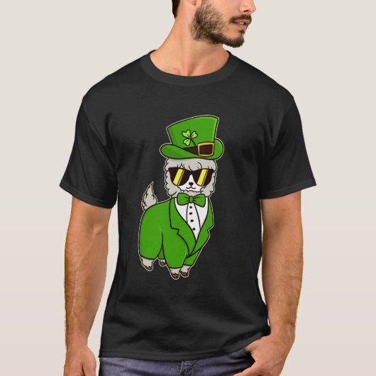 Grappige Saint Patrick Dag Llama Klaverblad Gelukk T-shirt (Voorkant)