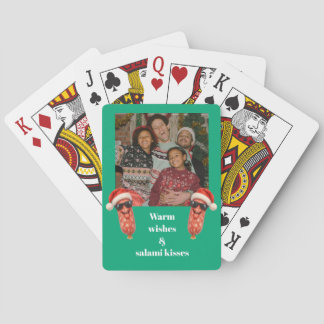 Grappige salami kus familie foto Kerstmis Pokerkaarten