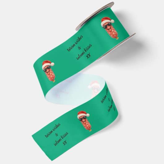 Grappige salami kusjes kerst satijnen lint (Achterkant)