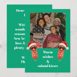 Grappige salami kussen familie foto kerstmis feestdagenkaart