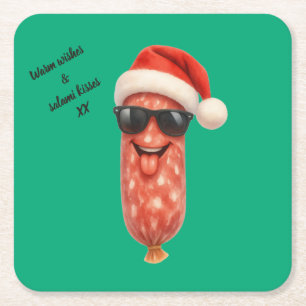 Grappige salami kussen kerstmis kartonnen onderzetters