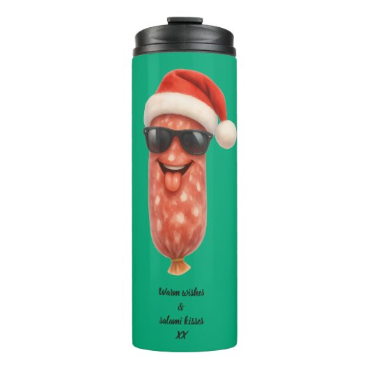 Grappige salami kussen kerstmis thermosbeker (Voorkant)
