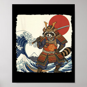 Grappige samoerai wasbeer Japanse krijger & kunst Poster