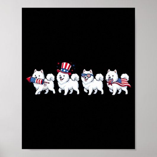 Grappige Samoyed-hond Amerikaanse vlag Memorial Da Poster (Voorkant)