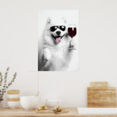 Grappige Samoyed-hond drinkt wijn Kunstprint (Digi Poster (Keuken)