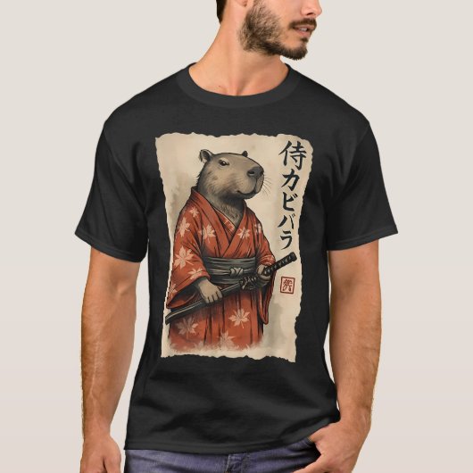 Grappige Samurai Capybara Japanse Kunst Vintage T-shirt (Voorkant)
