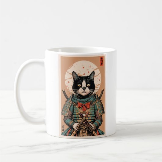Grappige samurai kat koffiemok (Links)