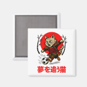 Grappige Samurai Kat Voetbal - Voor Koelkast & Aut Magneet (Voorkant / Achterkant)