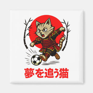 Grappige Samurai Kat Voetbal - Voor Koelkast & Aut Magneet